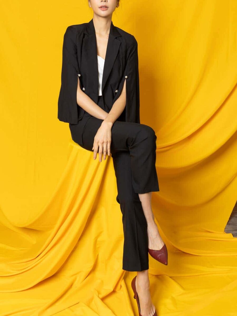 設計款-女總裁腰帶雙釦西裝外套/褲 3colors (851)：圖片 6
