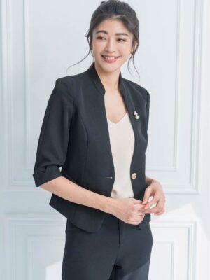 天鵝頸!圓弧切領單釦西裝外套/褲 2colors (8911)